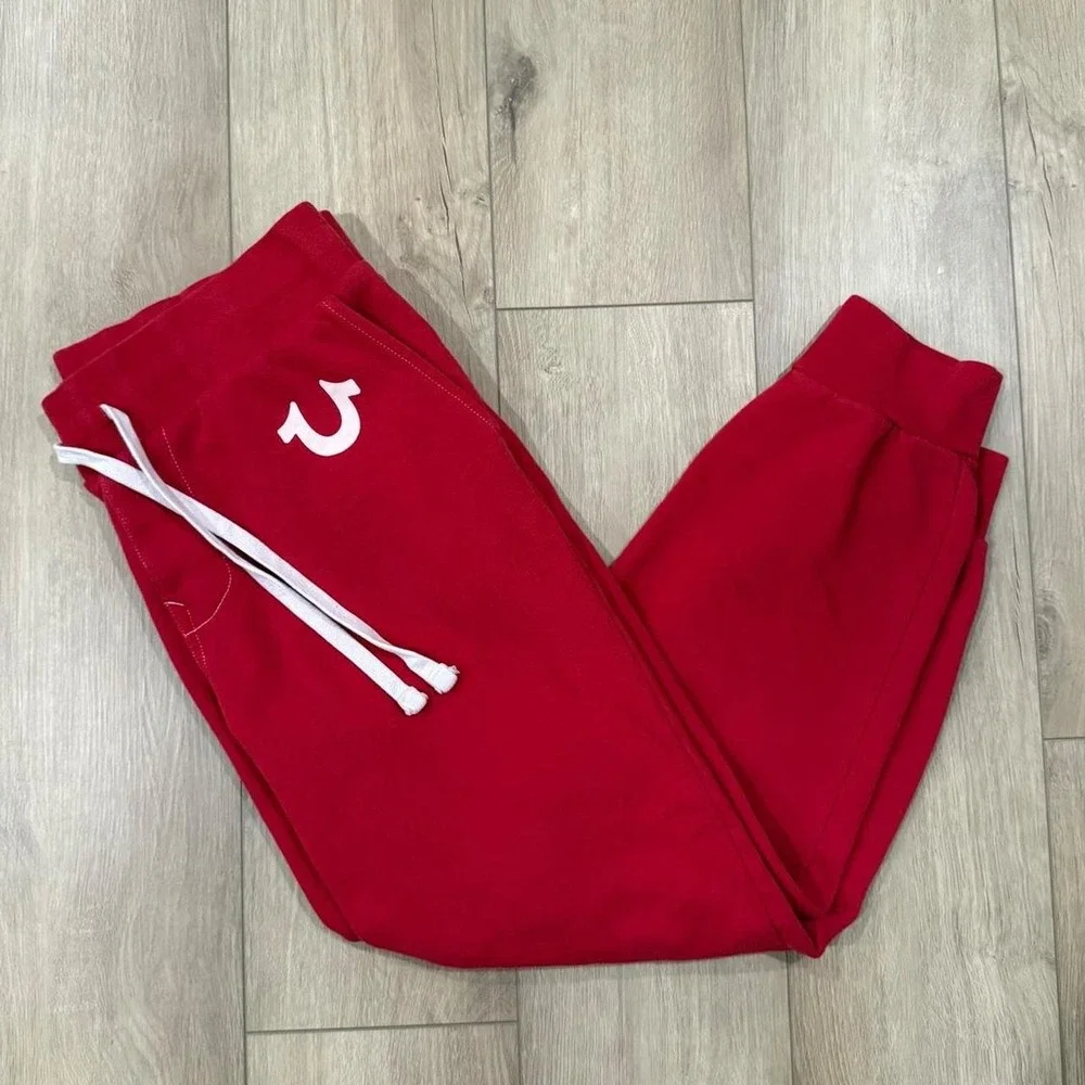 True Religion Mens Red Joggers Horseshoe Logo Sweatpants Size L